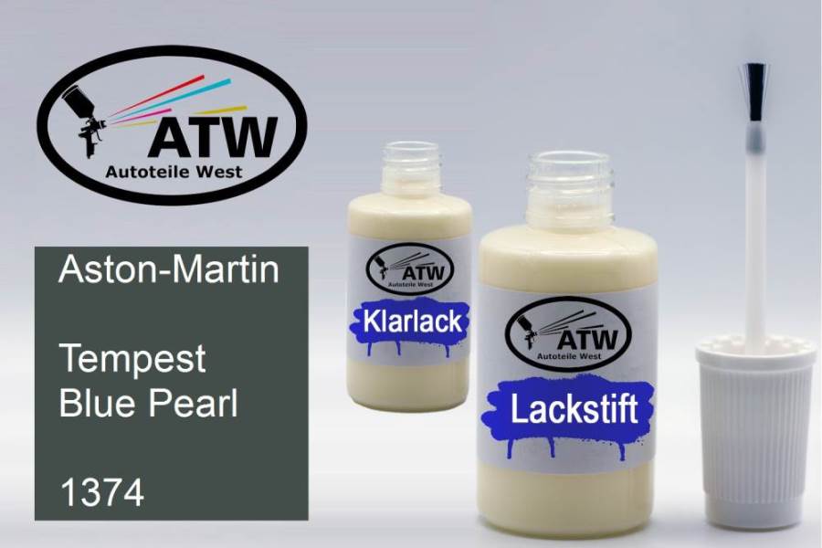 Aston-Martin, Tempest Blue Pearl, 1374: 20ml Lackstift + 20ml Klarlack - Set, von ATW Autoteile West.